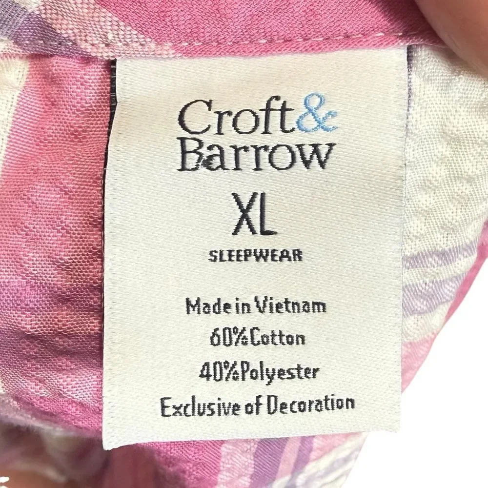 NWT Croft & Barrow Pink Purple Plaid Seersucker Zip-Up Housecoat Robe Sz XL NEW